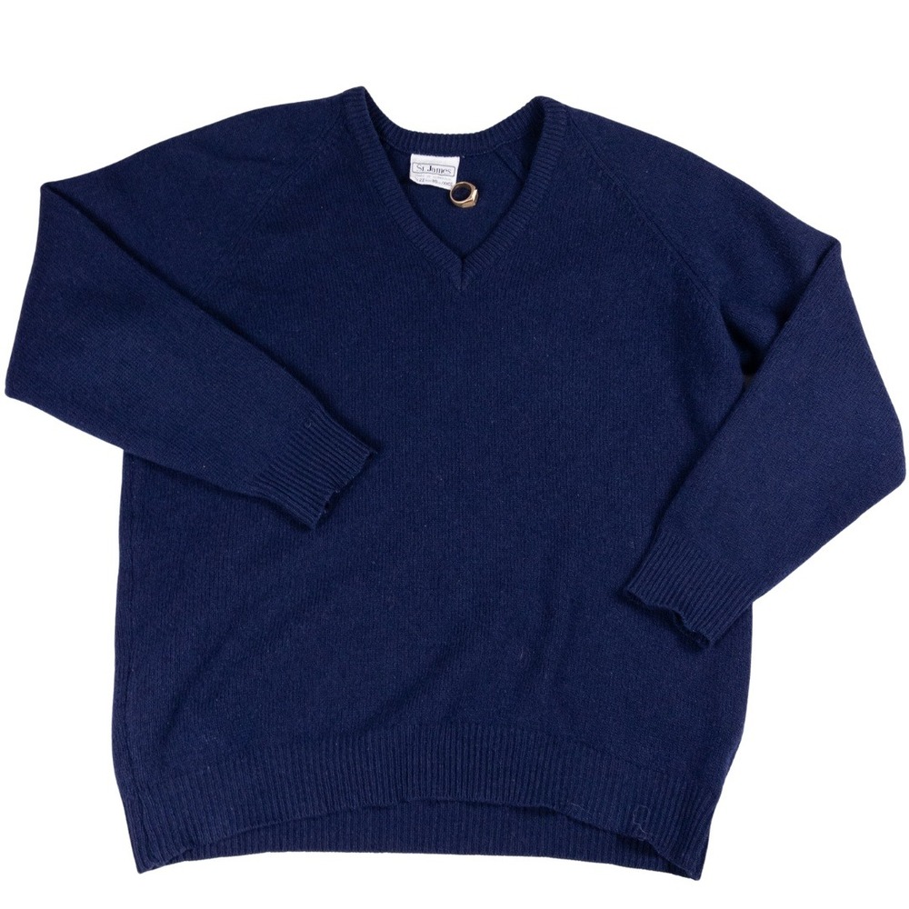 St. James Lambswool V-Neck Sweater Mens XL Navy Good Vintage 100% Wool Australia